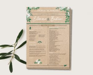 Inspiration journal de cérémonie mariage kraft nature eucalyptus et gypsophile