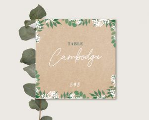 Inspiration nom de table mariage kraft nature eucalyptus et gypsophile