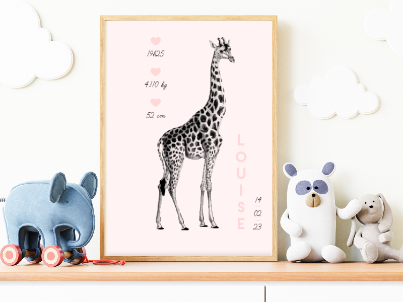 Affiche personnalisée chambre d'enfant avec girafe